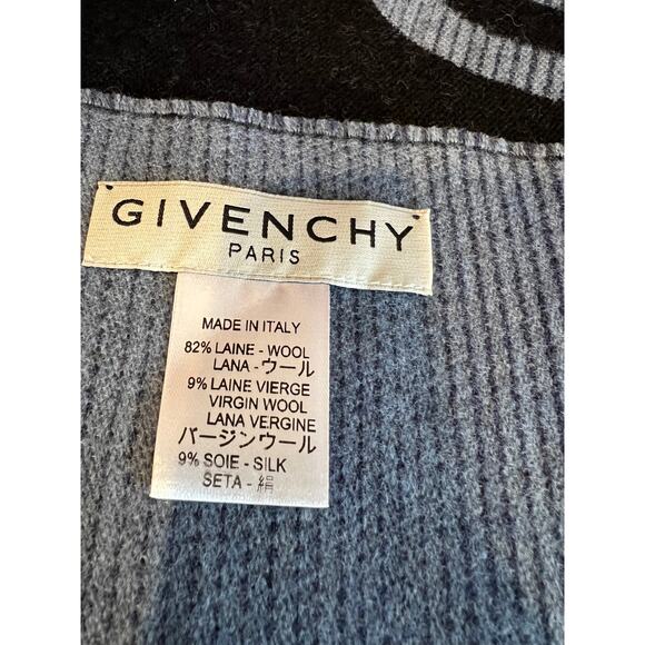 Givenchy Logo Wool Double Face Fringe Scarf Black Ombre - Picture 5 of 8